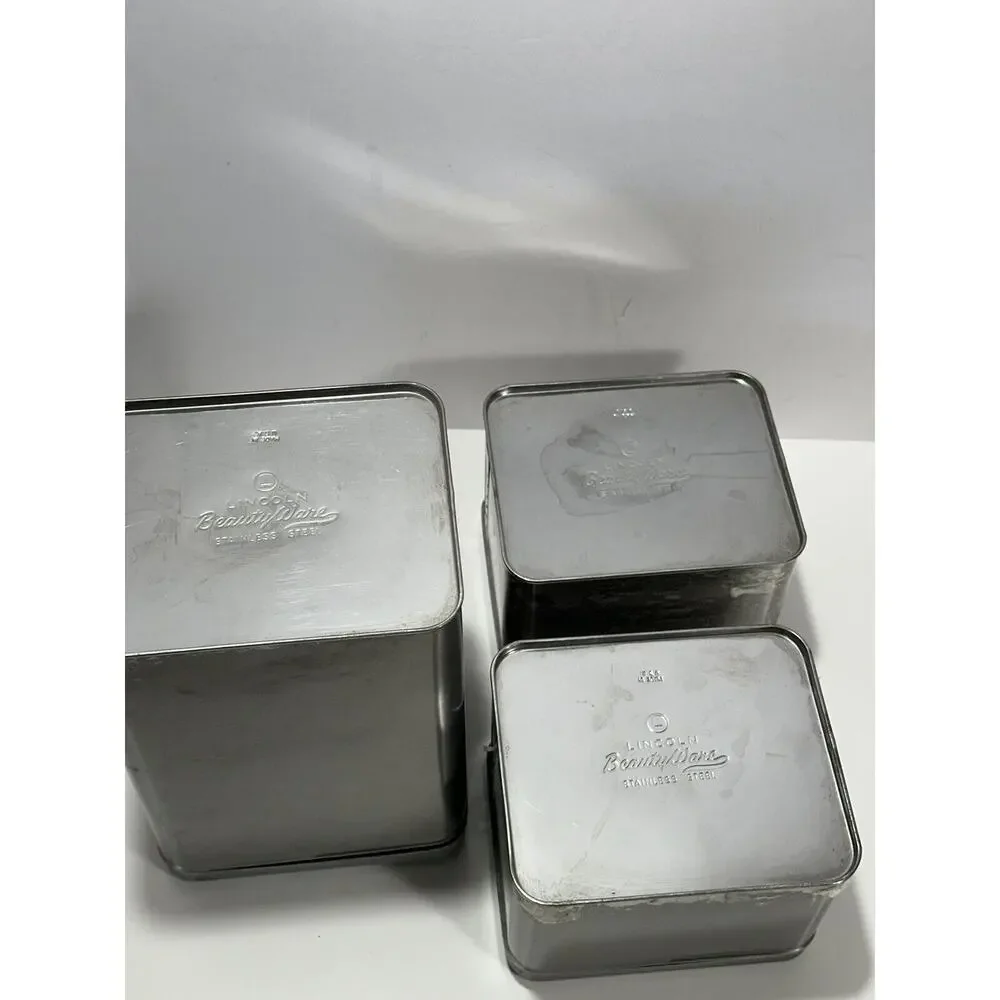Vintage MCM Lincoln Beautyware Chrome 3 Canister Box Set Tea Sugar‎ Coffee READ